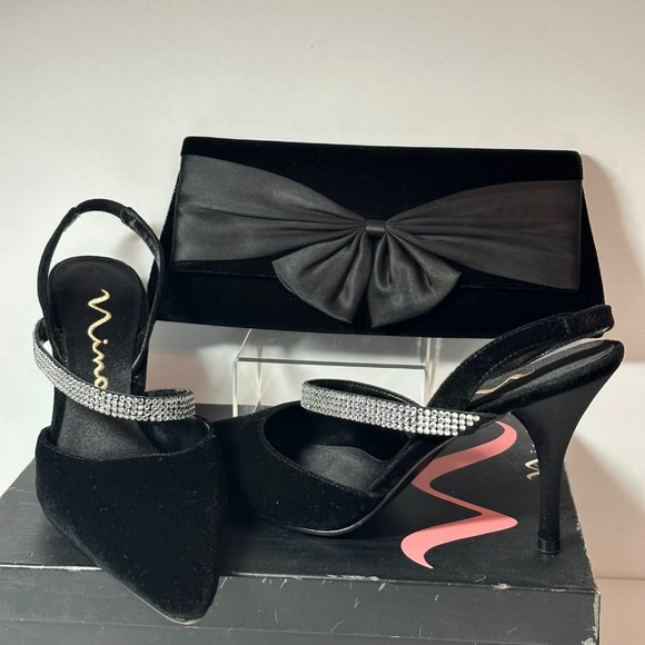 La Regale Black Velvet Evening Shoulder Bag Satin Bow Christmas Holiday Party - Picture 9 of 9